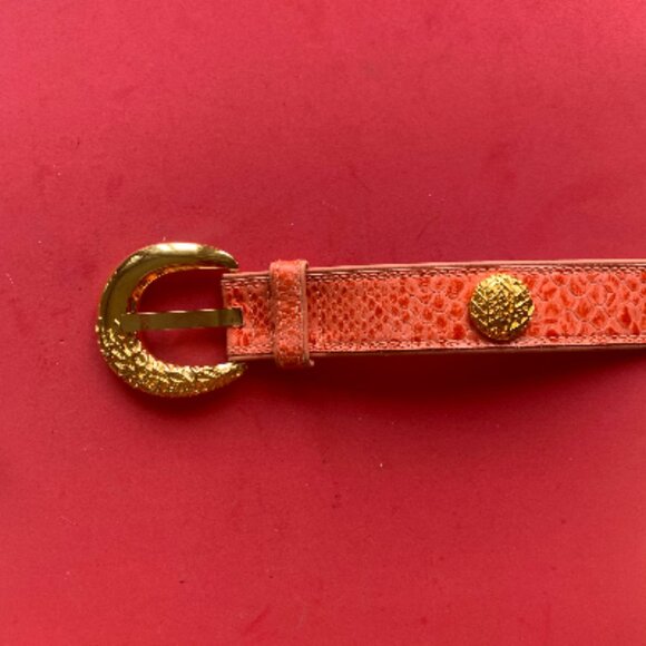 Vintage Escada Coral Snakeskin Leather Belt 38\